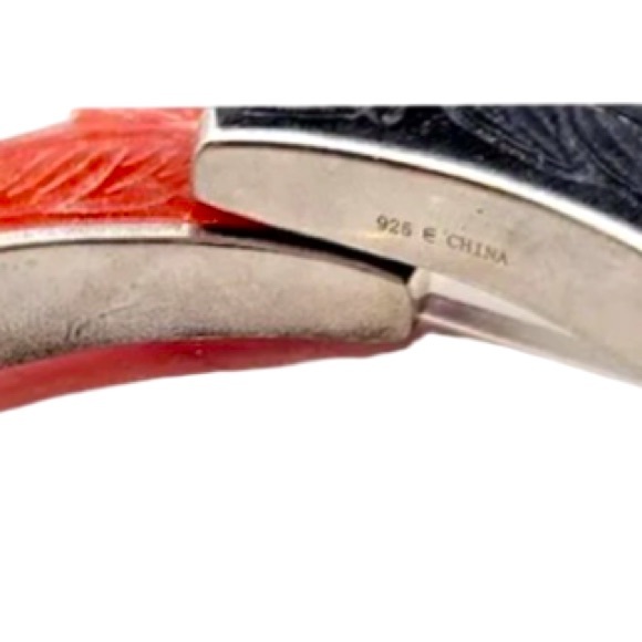 Chinese Dragon Carnelian Onyx Silver Bangle - Picture 4 of 15